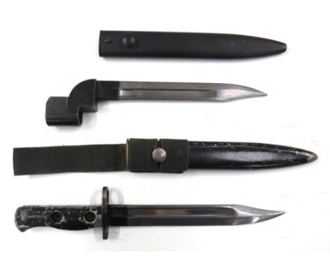 British LIA3 And No 9 Bayonetconsisting LIA3.   8 inch, single edged, clipped point blade with fuller.   Blackened steel muzz