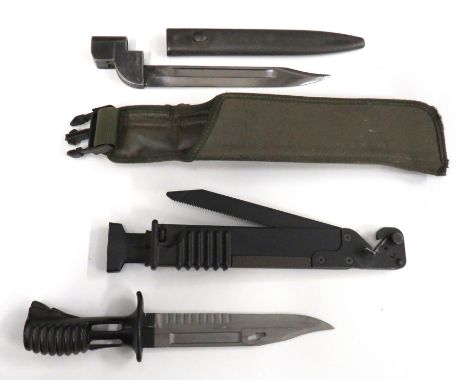 British SA80 Bayonet And No 9 BayonetSA 80 bayonet.   7 inch, single edged, clipped point blade with short fuller.   Blackene