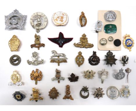35 x Various Military Cap Badgesincluding plated KC Argyll And Sutherland Canada ... White metal 16th Canada ... Gilt MSO 15 