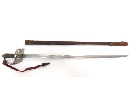 Victorian 1895 Pattern Infantry Officer's Sword32 1/2 inch, single edged blade with wide fuller.   Traces of foliage engravin