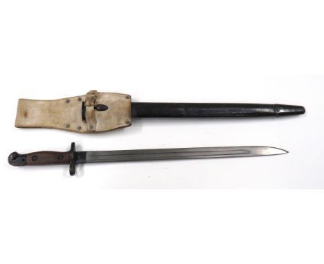 British 1907 SMLE WW1 Bayonet17 inch, single edged blade with fuller.   Forte with maker "Sanderson" dated "7/16".   Blackene