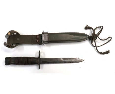 American M4 M1 Carbine Bayonet By Utica6 3/4 inch, single edged blade with sharpened back edge point.   Darkened steel muzzle