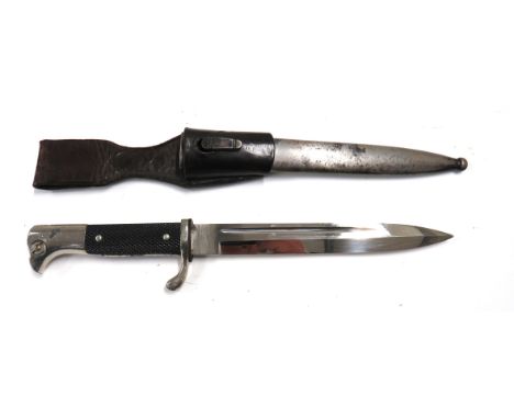 German K98 Parade Bayonet7 3/4 inch, single edged, plated blade with back edge sharpened point.   Narrow fuller.   Forte with