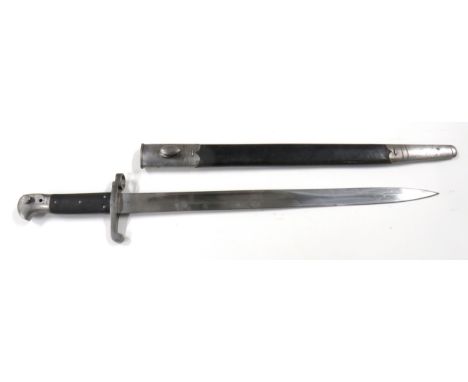 British 1887 Pattern MKI Martini Sword Bayonet18 1/2 inch, single edged blade with back edge sharpened point.   Wide, short f