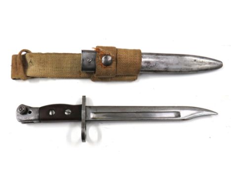 British No 5 Jungle Carbine Bayonet7 3/4 inch, single edged, clipped point blade with fuller.   Forte marked "N187".   Large,
