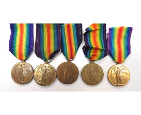 Five WW1 Infantry Victory MedalsVictory medals named "30561 Pte C Rigg E York R" ... "3-8691 Cpl A Watson Durh. L.I." ... "13