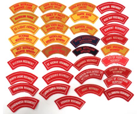 35 x Australian Shoulder Titlesembroidery examples include First Armoured Regiment ... Australian Horse ... 10 Light Horse ..