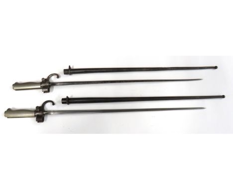 Two French M1886 1st Pattern Lebel Bayonet20 1/4 inch, cruciform blades.   Steel hook quillon, muzzle rings and 1st pattern r