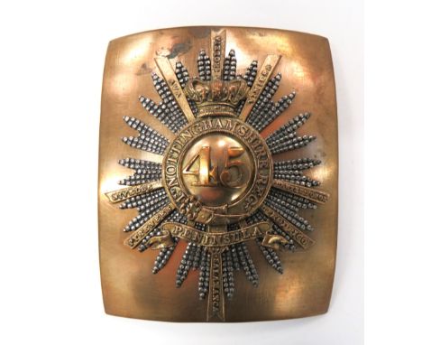 45th (Nottingham) Regiment Officer's Shoulder Belt Plategilt backing plate.   Overlaid silvered star and gilt battle honour s