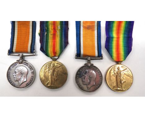 Two WW1 Line Infantry Medal Pairssilver War and Victory pairs named "242655 Pte J A Mort Midd'x R." ... "45957 Pte J B Snape 