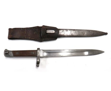 Austrian M1886/88 Mannlicher Bayonet9 3/4 inch, single edged blade with wide fuller.   Forte with faint maker.   Steel muzzle