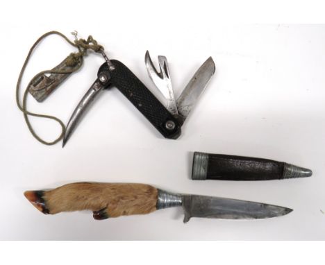 WW1 Period German Trench/Hunting Knife4 inch, single edged blade with maker "Puma Solingen".   Integrated steel crossguard.  