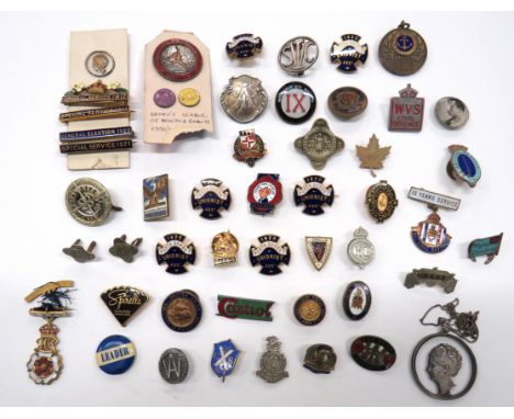 50 x Various Lapel Badgesincluding gilt and enamel 1920 North Dorset Unionist Ass ... Plated and enamel Women's League Of Hea