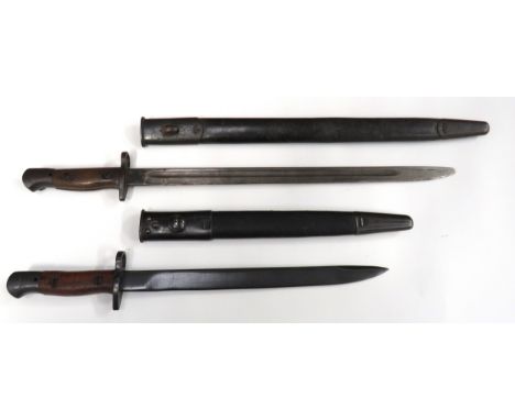 Two Commonwealth SMLE Bayonetsconsisting India pattern MK2*.   12 inch, single edged, blackened blade with back edge sharpene