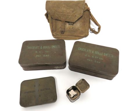 Small Selection Of Survival And Ration Itemsconsisting RAF aircraft, first aid, webbing bag dated 1943 ... 2 x chocolate and 