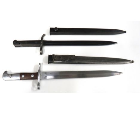 Two European Bayonetsconsisting Finland M1928 bayonet.   12 inch, single edge, blackened blade with fuller.   Forte marked "F