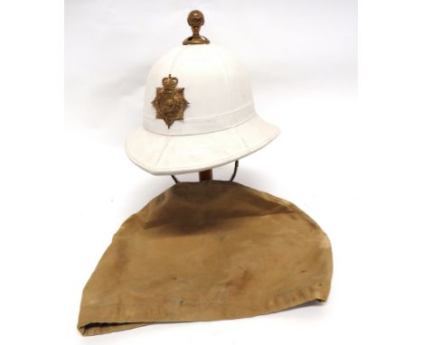 Post 1953 Royal Marines Dress Foreign Service Helmetwhite blanco, six panel crown.   Pointed peak and rounded rear brim.   Br