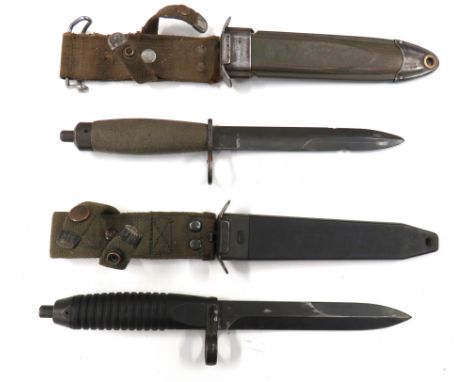 Two AG3 European Contract Bayonetsconsisting Swedish example.   6 1/2 inch, single edged back edge point sharpened blade.   B