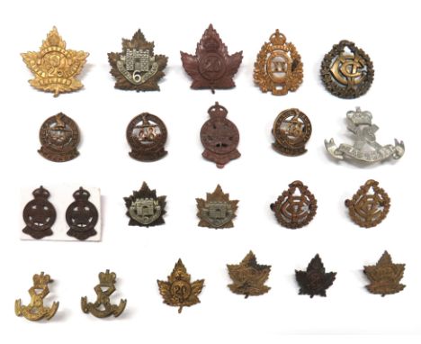 22 x Canadian Cap And Collar Badgescap include darkened KC 20th Batt ... Brass KC First Central Ontario Reg ... Darkened KC R