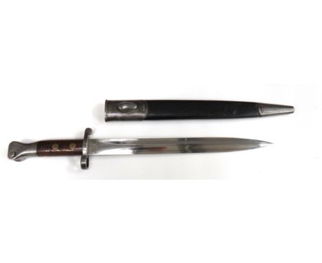 British M1888 MKI 2nd Type Metford Bayonet12 inch, double edged blade.   Forte with crowned VR cypher dated "1/95".   Steel m