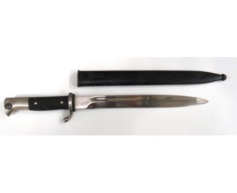 WW2 German K98 Parade Bayonet9 3/4 inch, single edged, plated blade with fuller.   Forte with maker "A Evertz Solingen".   Pl