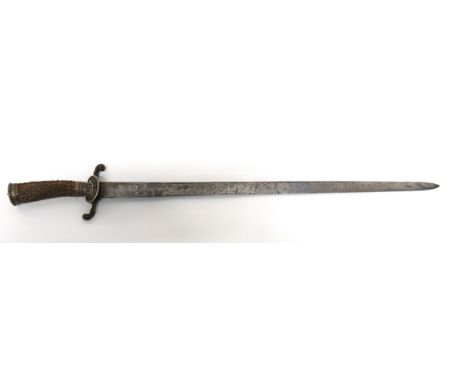 Early 19th Century Continental Hunting Sword22 3/4 inch, single edged, sharpened back edge point blade.   Etched foliage scro