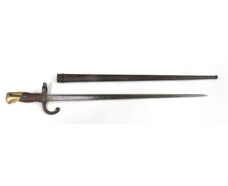 French M1878/82 Kropatschek Steyr Bayonet20 1/2 inch, T section blade.   Back edge with maker "Steyr 1878".   Steel hook quil