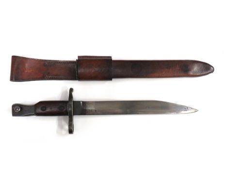 Canadian M1910 Ross Bayonet Dated 191610 inch, single edged blade with modified sharpened point.   Blackened steel muzzle rin