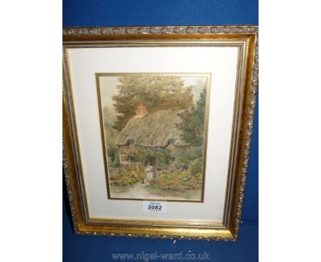 A Timothy Philip Craig watercolour of a thatched cottage and figures.