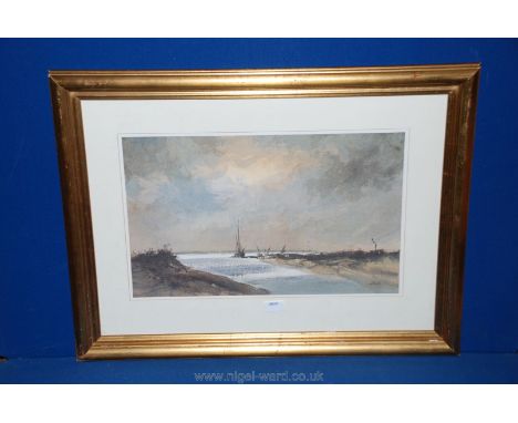 A framed and mounted Estuary Seascape Print signed lower right 'M Dethick'.
