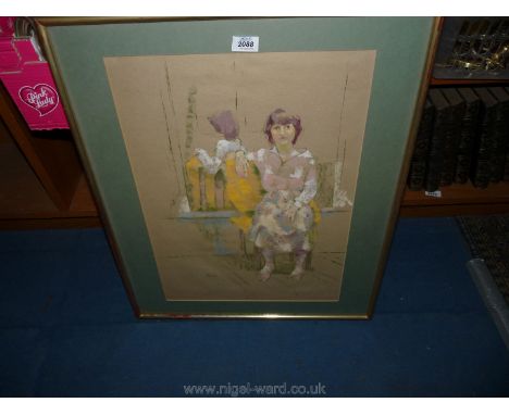 A large framed Portrait of Girl seated with her reflection, Finney Hubert Arthur (1905-9) R.A.C., signed Finney lower left.