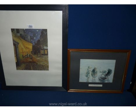 A Print depicting Cafe Terrace on the Place du Forum, after Vincent Van Gough, framed and a Robert Gemmell Hutchinson print '