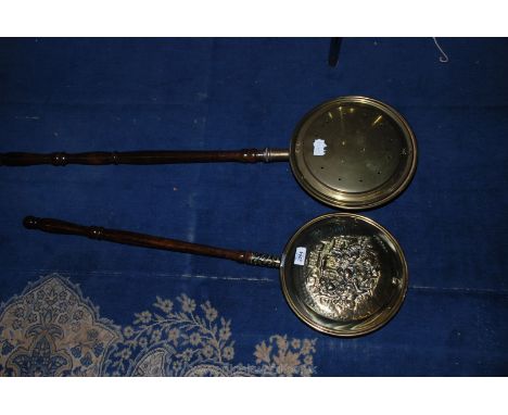 Two brass vintage bed warmers.