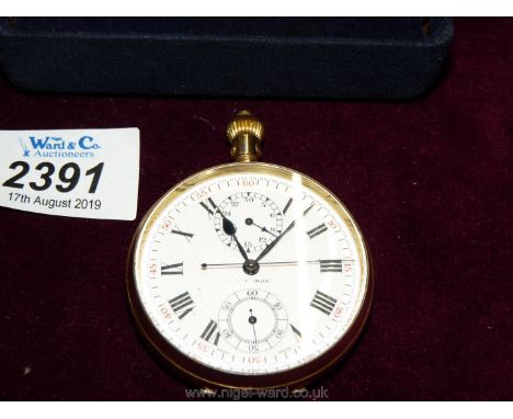 A presentation cased Rolled gold cased Swiss made Pocket Watch/stop Watch, serial no. 636920 having a nicely engineered jewel