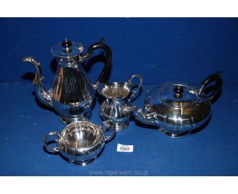 A four piece EP fluted Tea service including milk jug, sugar basin, squat-form teapot and coffee pot, stamped Marlboro plate,
