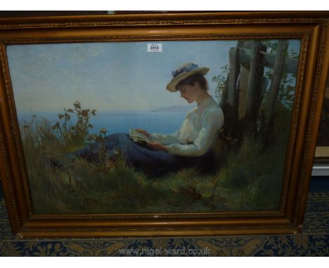 A large Edwardian Print of a lady reading.