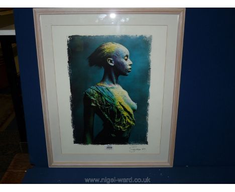 A Print, - Half length portrait of African Girl, Sanders Nicolson, "Maske 5", signed and dated '89.