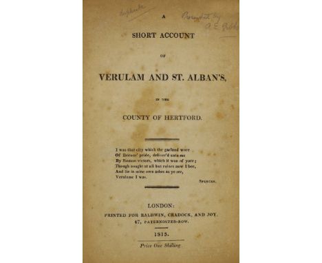 ° ° HERTS: A Short Account of Verulam and St. Albans ... old limp leather cloth, sm.cr.8vo. 1815; Williams, Frederick Lake - 