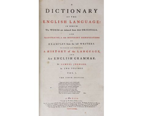 ° ° Johnson, Samuel - A Dictionary of the English Language ... To which are prefixed, a History of the Language, and an Engli