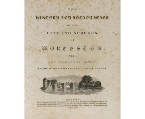 ° ° WORCS: Green, Valentine - The History and Antiquities of the City and Suburbs of Worcester. 2 vols. pictorial engraved ti