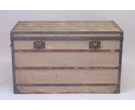 A 19TH CENTURY LOUIS VUITTON CANVAS STEAMER TRUNK, Circa. 1880. The sides with A. M. BURT.  NEW YORK. 3ft 10ins long, 2ft 1in
