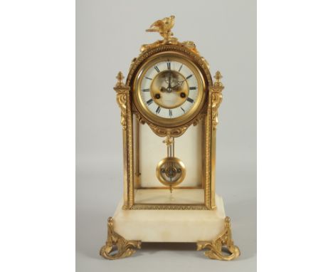 A GOOD 19TH CENTURY FRENCH WHITE MARBLE AND ORMOLU CLOCK BY POTONIE LEON, PARIS,  striking on a single bell with Ellicotts Co