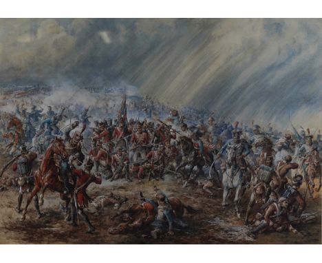 EDWARD GEORGE HOBLEY (BRITISH, 1866-1915)Assault by the French cavalry at the Battle of Waterloo, June 18th 1815signed and da