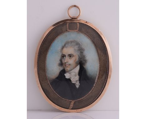 ATTRIBUTED TO PHILIP JEAN (BRITISH, 1755-1802)Portrait miniature of a gentleman wearing a black coat and white cravaton ivory