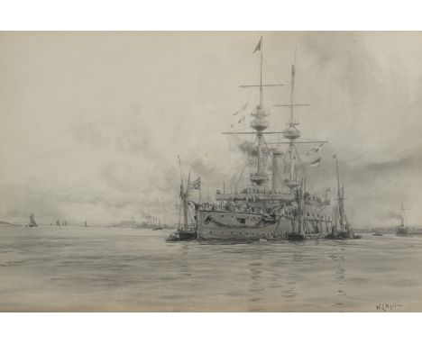 WILLIAM LIONEL WYLLIE (BRITISH, 1851-1931)A Royal Navy ship in portsigned 'W L Wyllie' (lower right)grey wash and pencil32 x 