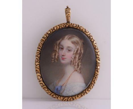 ATTRIBUTED TO WILLIAM EGLEY (BRITISH, 1798-1870)Portrait miniature of a young lady with blond hair in ringletson ivory (ref B