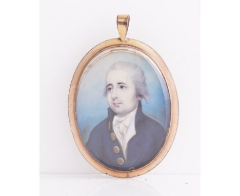 JOSEPH SAUNDERS (BRITISH, FL. 1772-1808)Portrait miniature of a gentleman called Kit Metcalfe in a blue coat with large butto