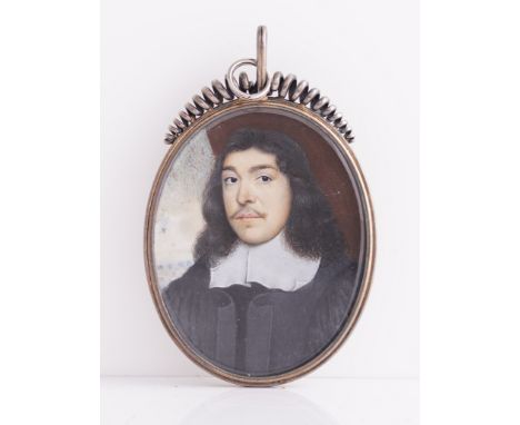 DAVID DES GRANGES (BRITISH, CIRCA 1611-1671)Portrait miniature of a gentleman in black robes and a white lawn collaron ivory 