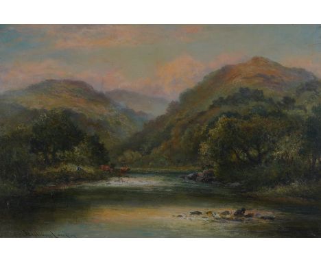 WILLIAM LANGLEY (BRITISH, ACT. 1880-1920)Cattle wateringsigned 'William Langley' (lower left)oil on canvas41 x 61cmCondition 