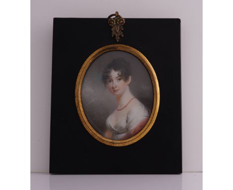 THOMAS HARGREAVES (BRITISH, 1774-1846)Portrait miniature of a lady, possibly a member of the Leigh family, in a white dress a